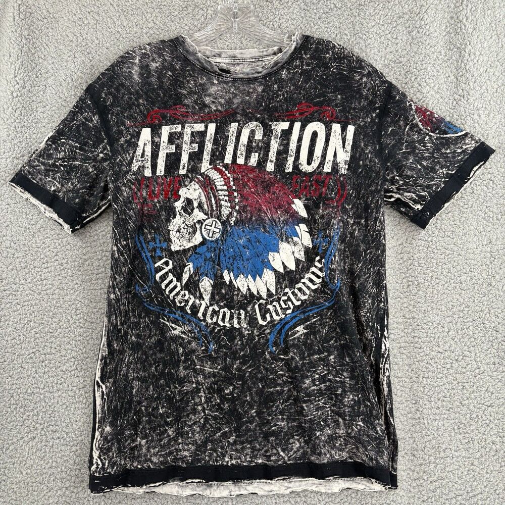 Affliction Vintage T Shirt Mens Medium M Gray Distressed 33rd Moto Rally 1973